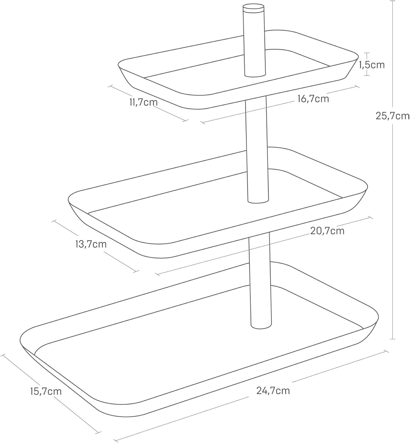 3-stöckige Etagere mit drehbaren Ablagen, Weiss
