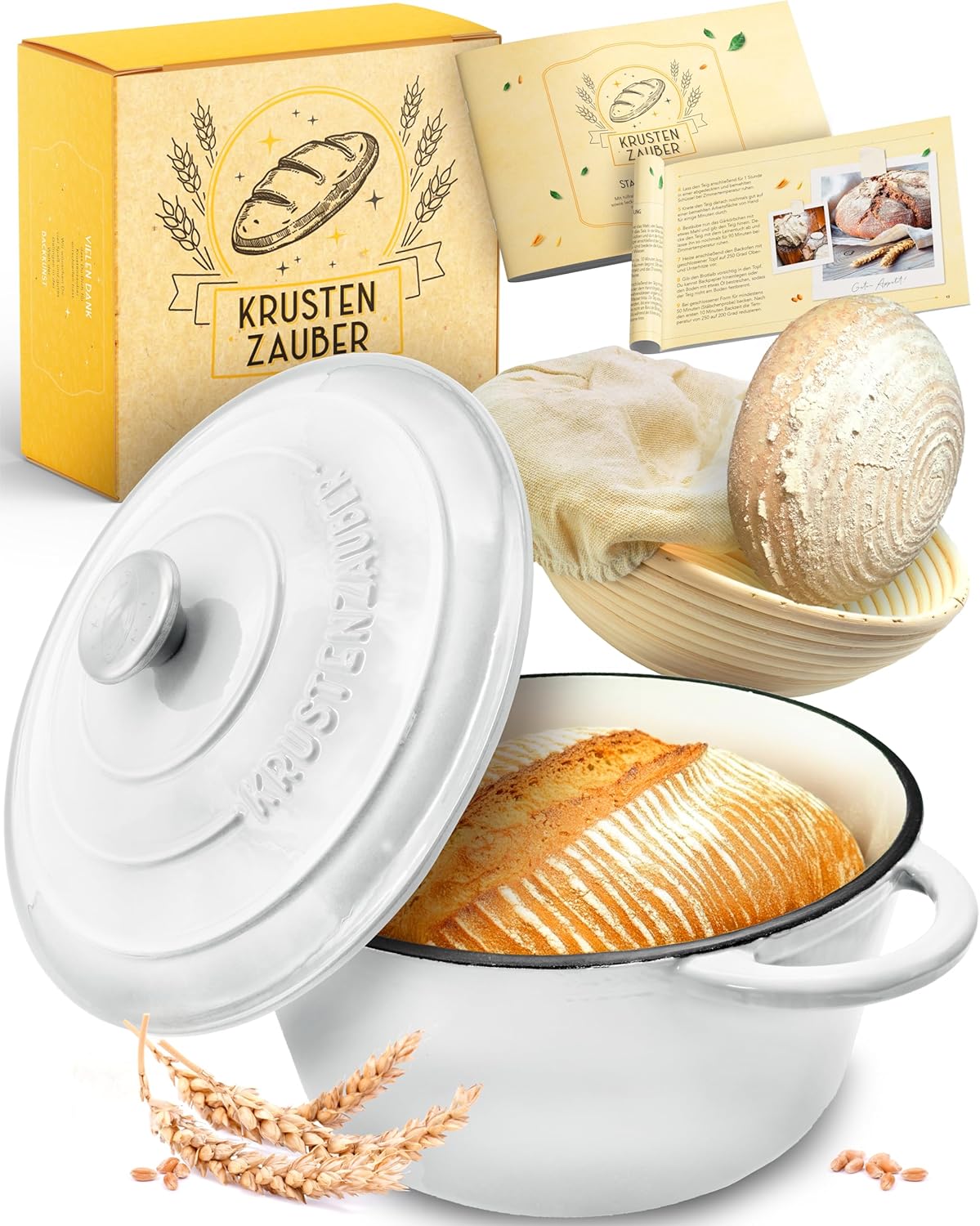 Brotbacktopf mit Gärkorb, Weiss Topf