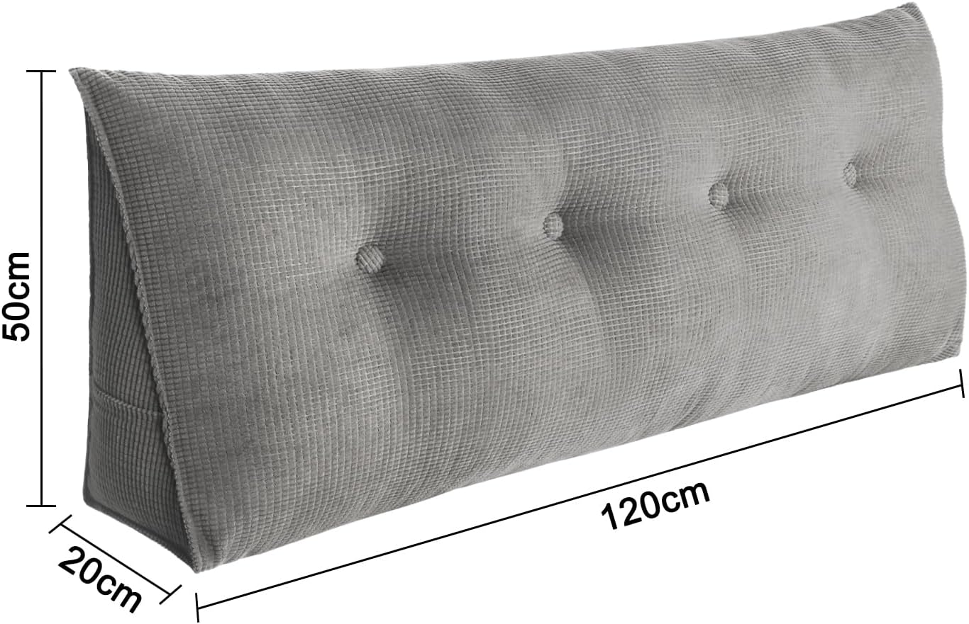 Keilkissen für Bett und Sofa mit Seitenfach, Grau 120*50*20cm