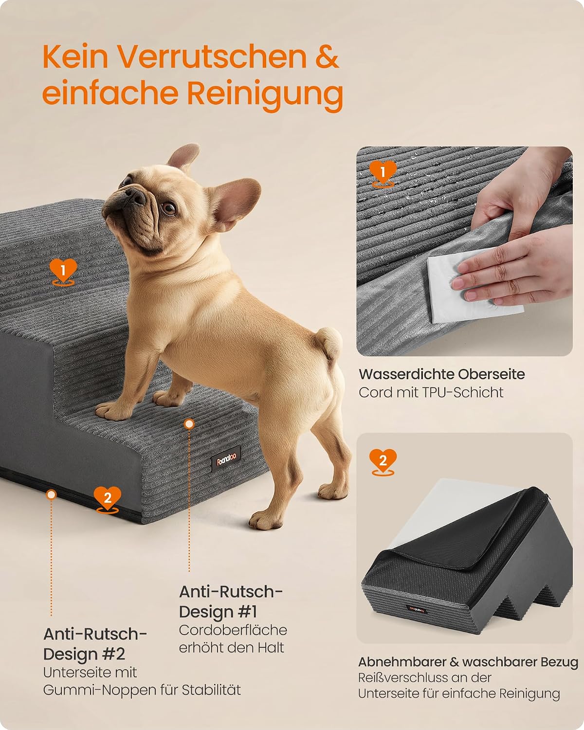 Haustiertreppe mit 3 Stufen, Bleigrau 3 Stufen (46T cm)