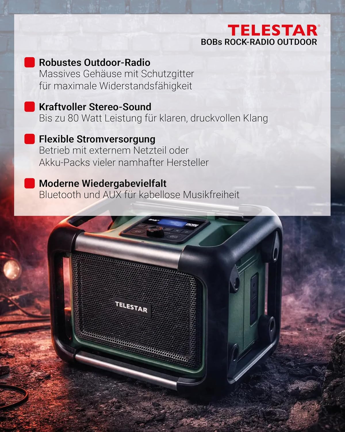 DAB+ Baustellenradio, Grün/Schwarz Draussen rocken mit RADIO BOB!