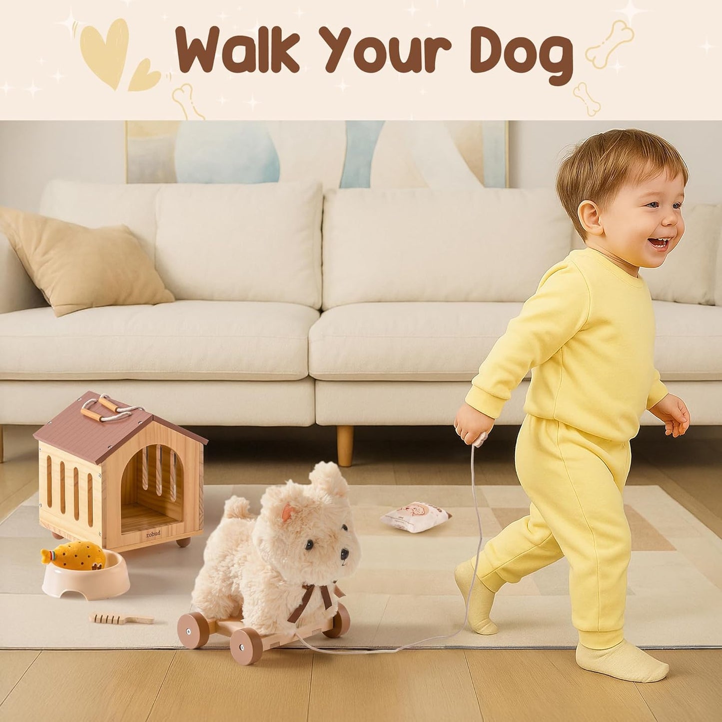2-in-1 Hundespielzeug & Tierpflege-Set aus Holz