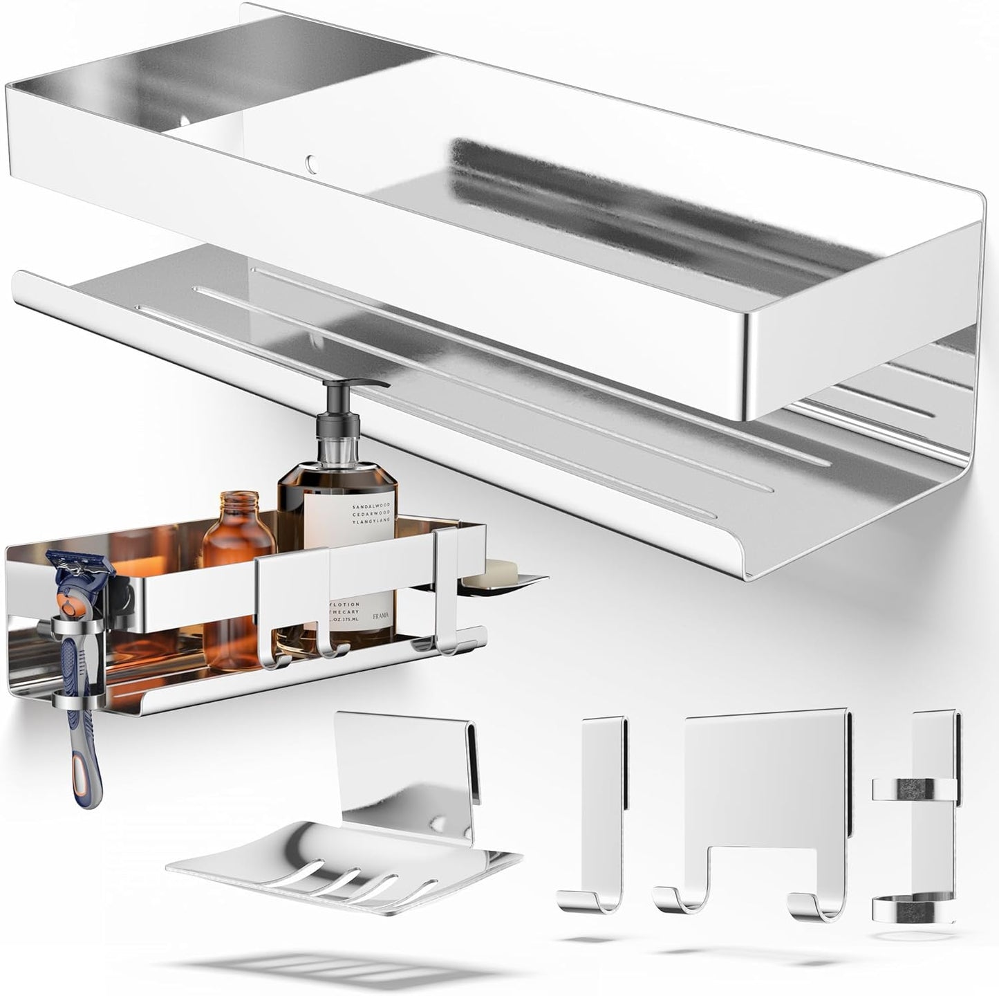 5-in-1 Duschablage Set ohne Bohren, Hochglanz