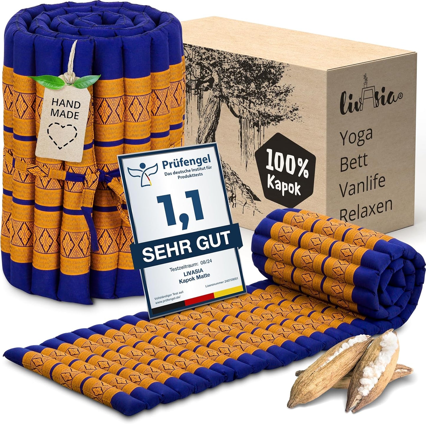 Rollmatratze Rollmatte für Gäste & Reisen (200x50x4,5cm), S (200 x 50 cm) Blau/Gelb