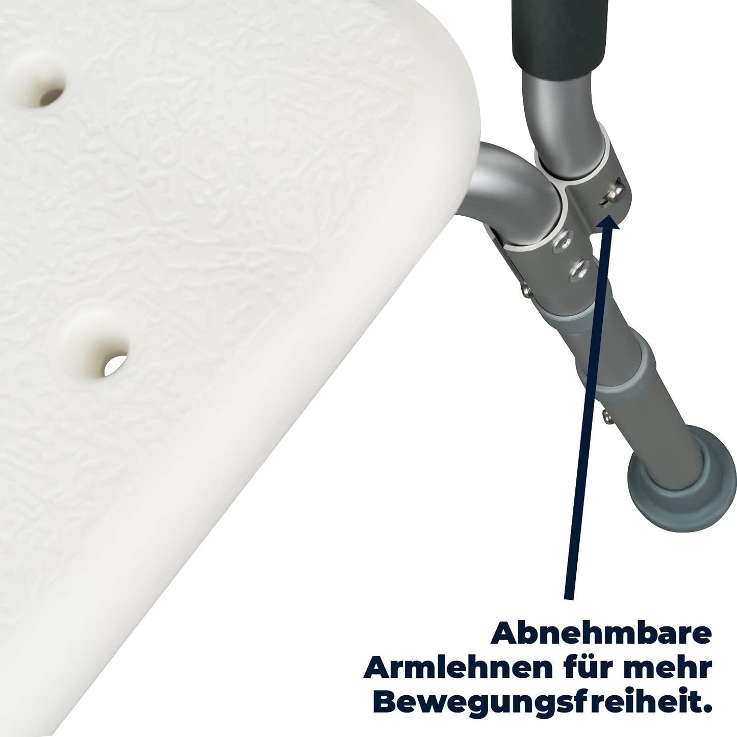 Höhenverstellbarer Duschstuhl mit Arm- & Rückenlehne, rechteckig mit Arm- & Rückenlehne