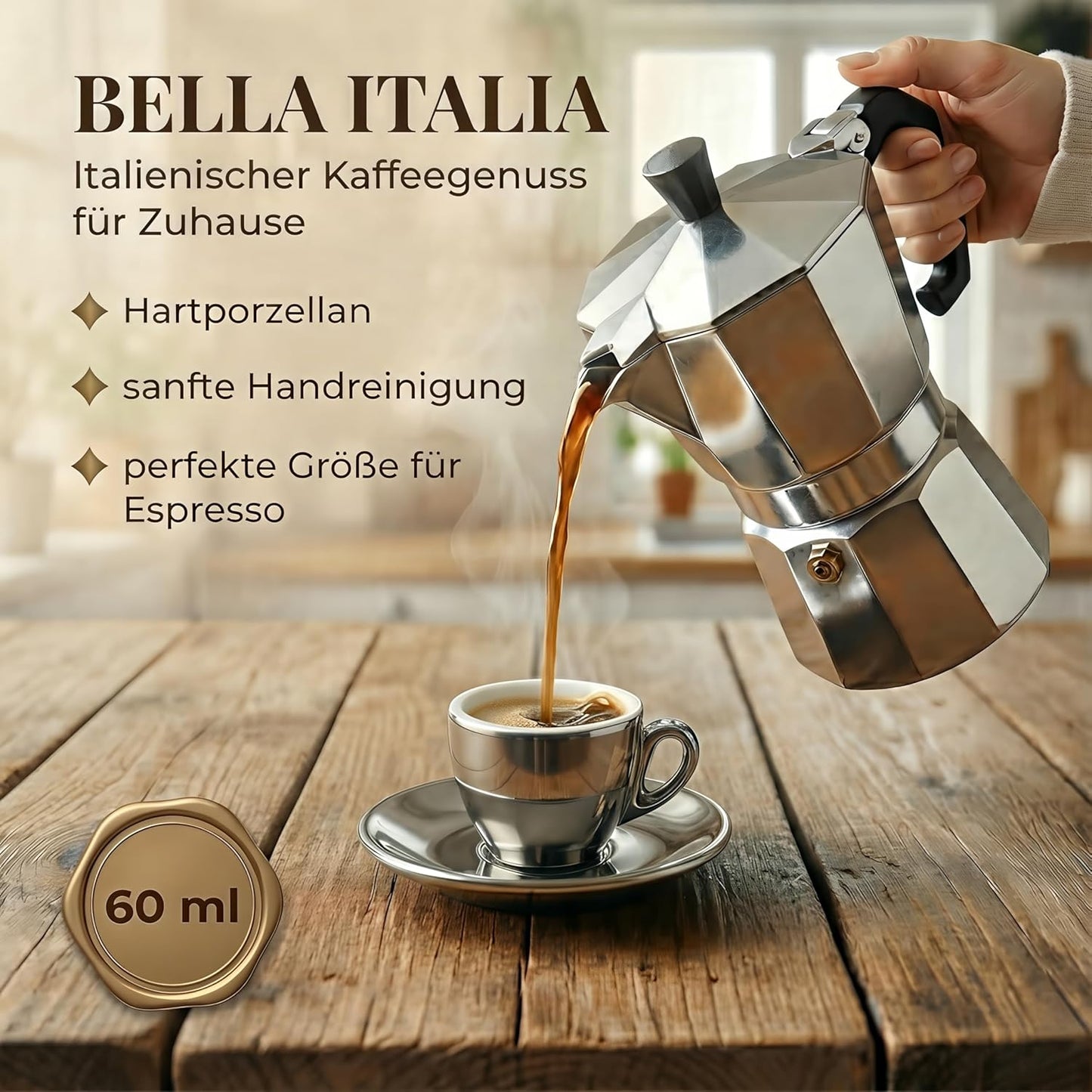 Espressotassen-Set mit Untertassen, Silber 60 ml