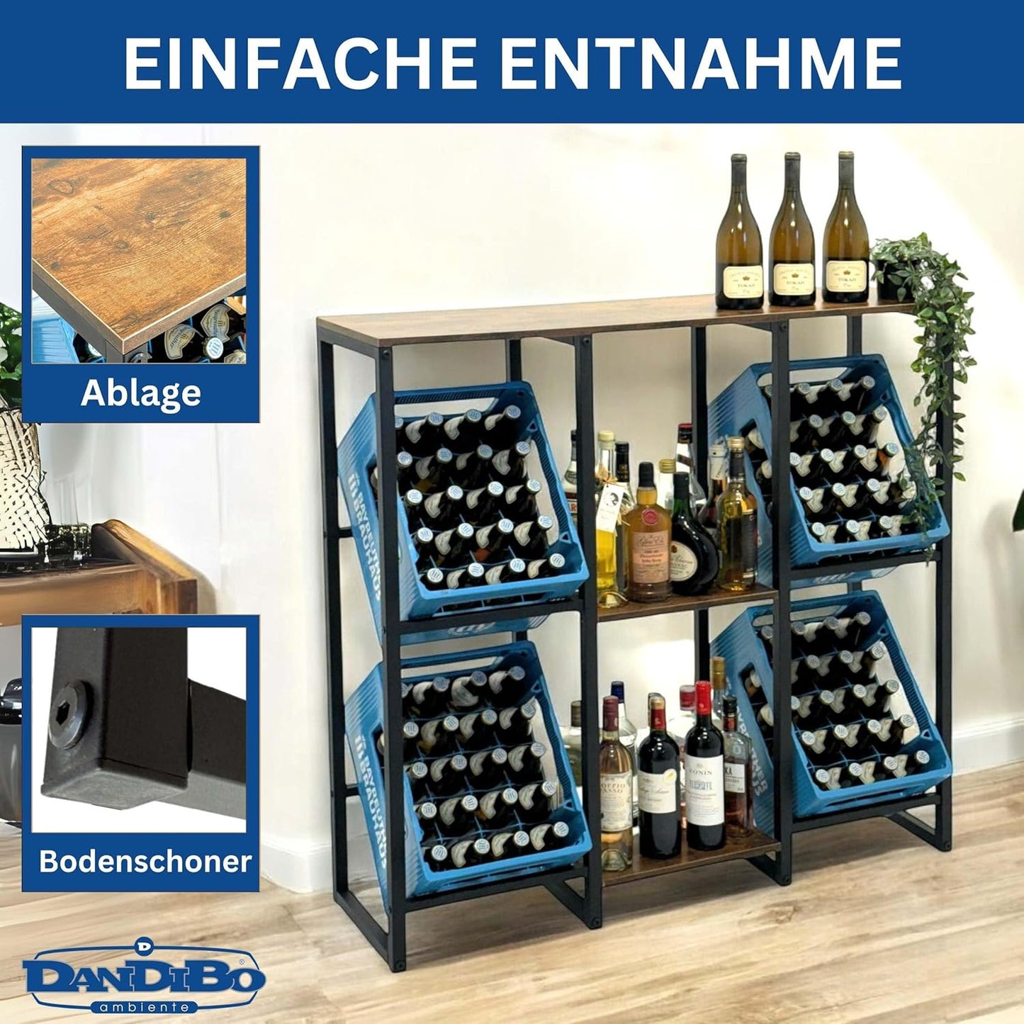 Getränkekistenregal mit Ablage für 4 Kisten