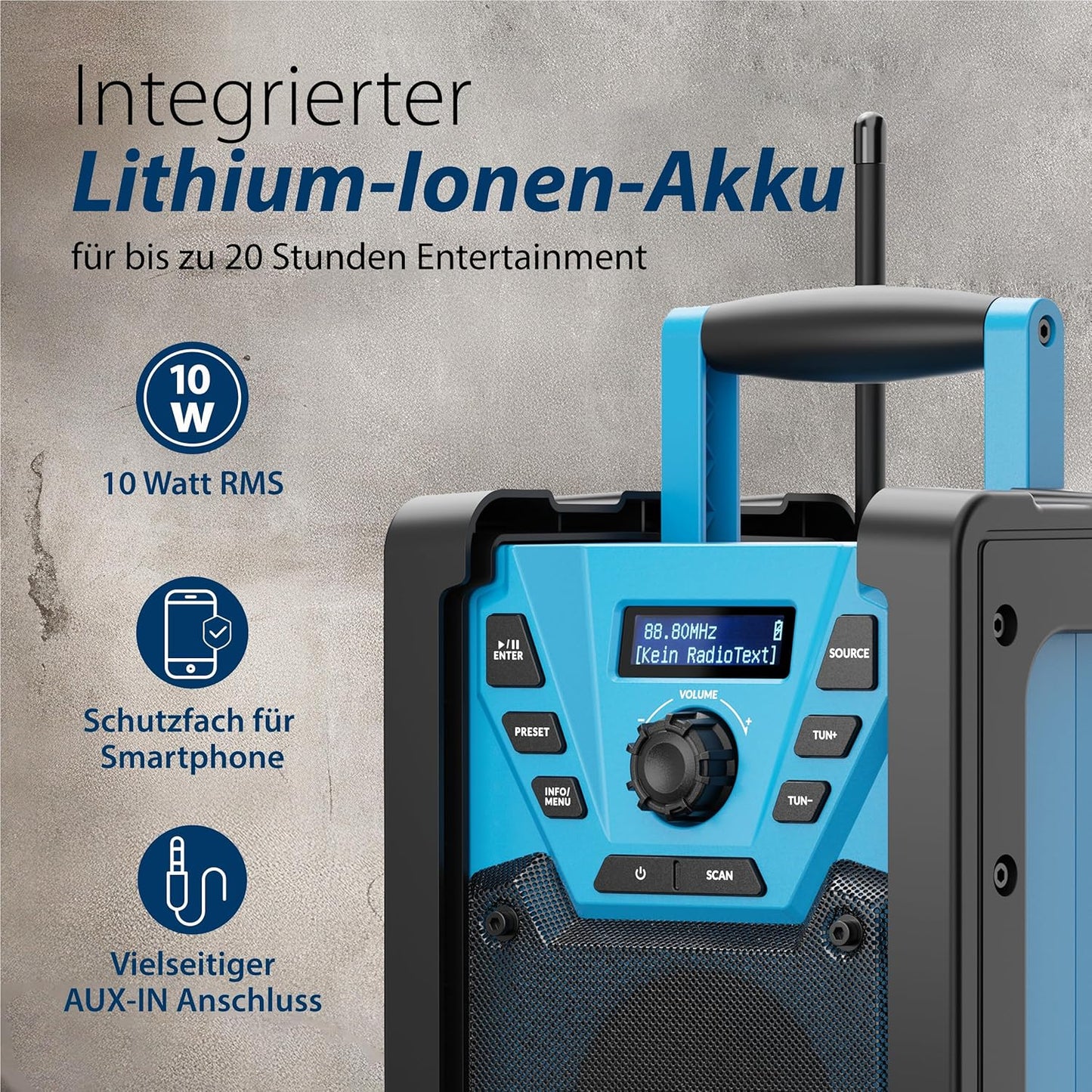 Robustes Baustellenradio mit Bluetooth 5.3 und DAB+, BSR 300
