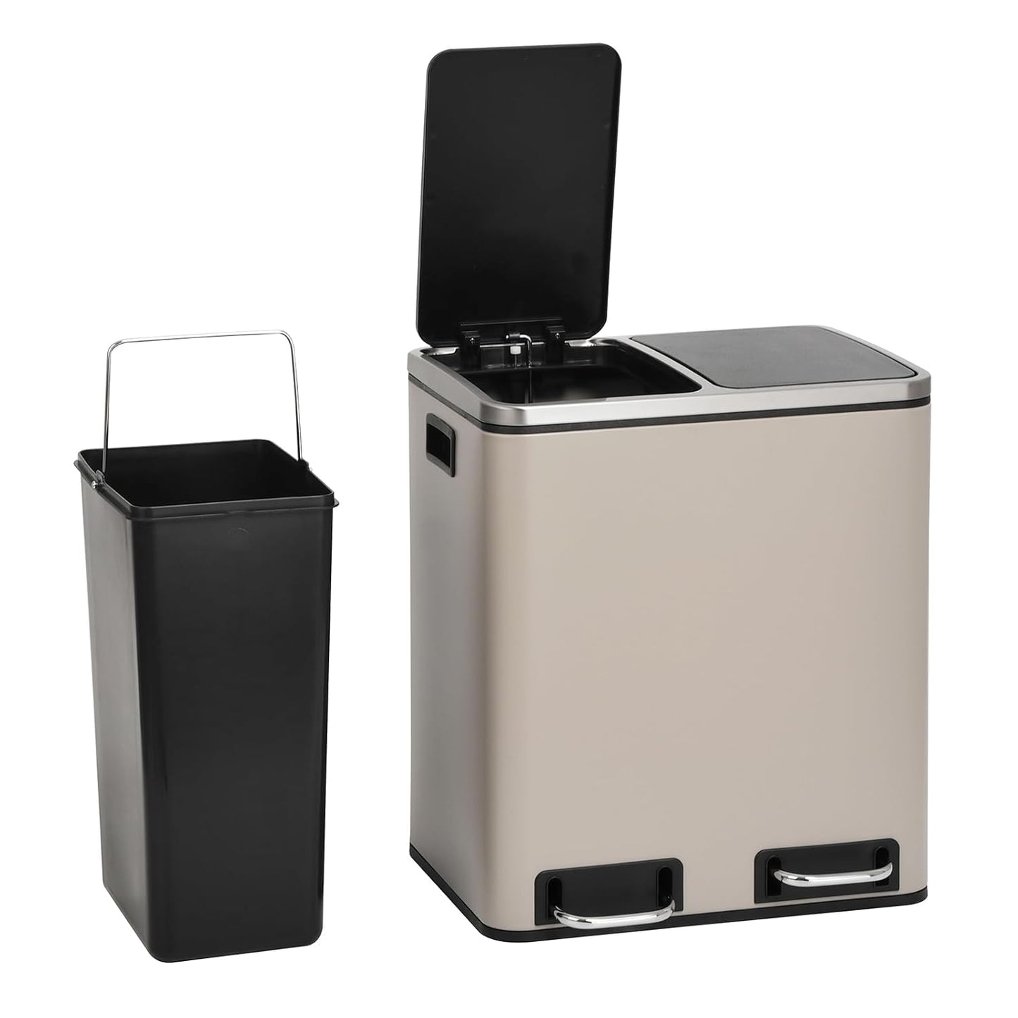 Treteimer mit Softclose und Trennsystem, 30L, Taupe TM2X15