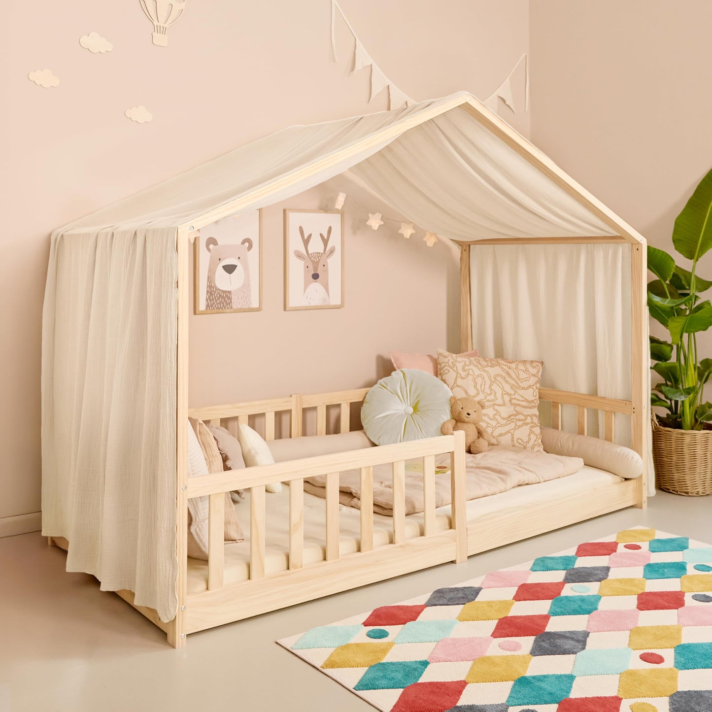 Hausbett-Himmel aus Musselin, Creme H420 x B135 cm (1er Pack)