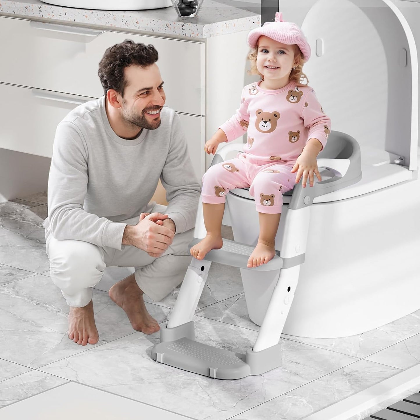 3-in-1 Kindertoilettensitz mit Treppe, Grau