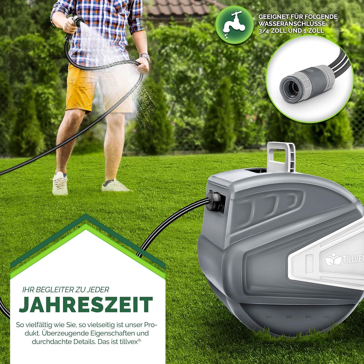 Schlauchtrommel mit Wandhalterung, 15m Grau