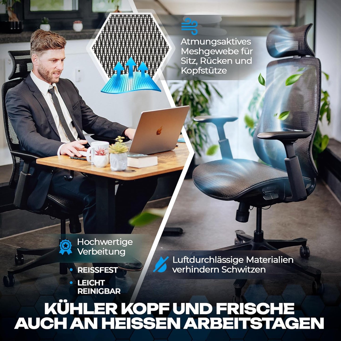 Ergonomischer Bürostuhl M5 mit Mesh-Sitz, M5 Mesh-sitz (Schwarz)