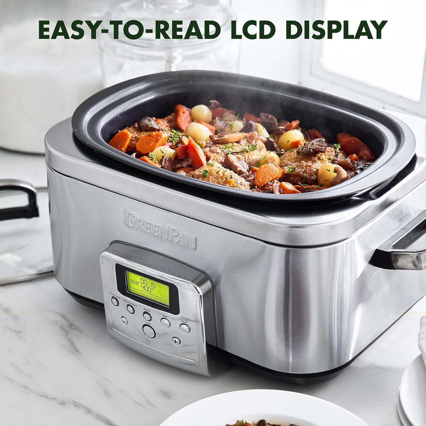 Slow Cooker mit Dampfgareinsatz, 6l Slow Cooker Silber/Edelstahl