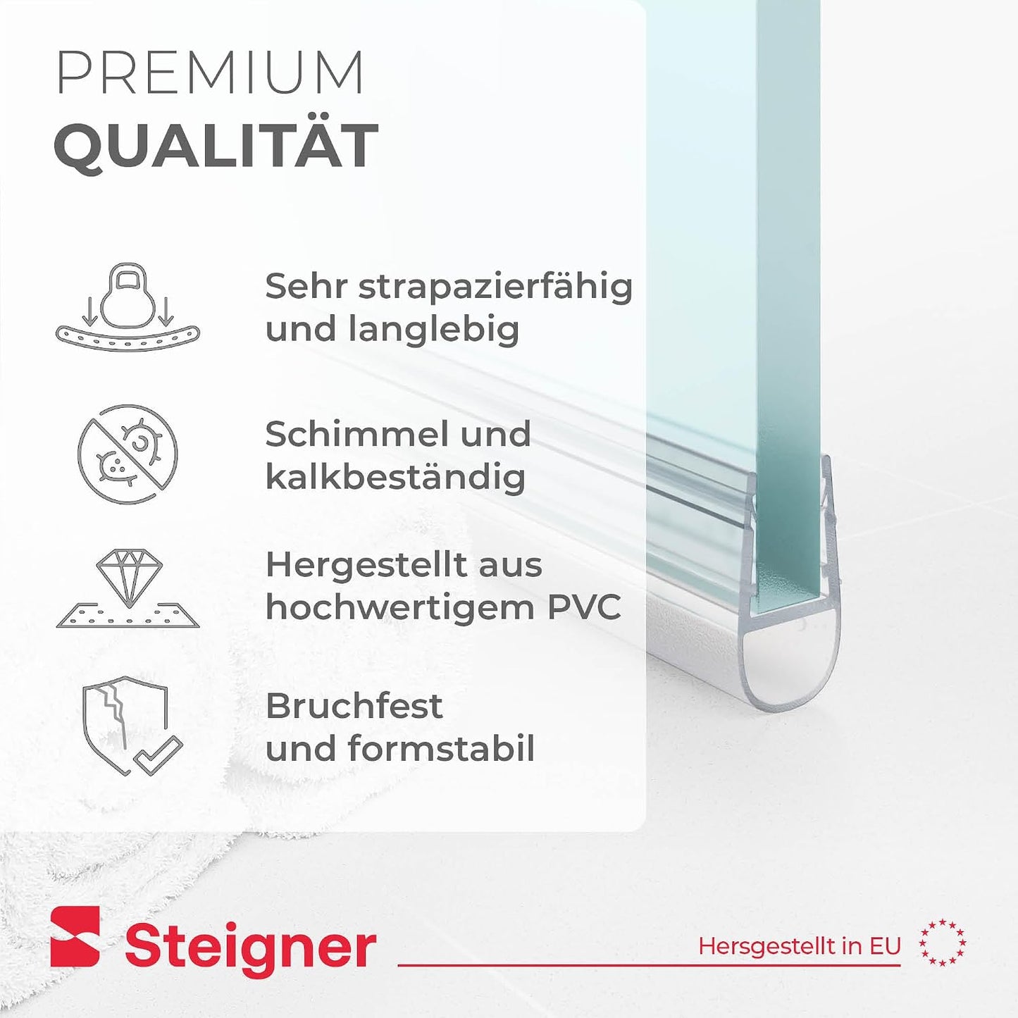 Duschdichtung für Eckeinstieg, UK07 - Gerade für 6mm/ 7mm/ 8mm Länge 110cm