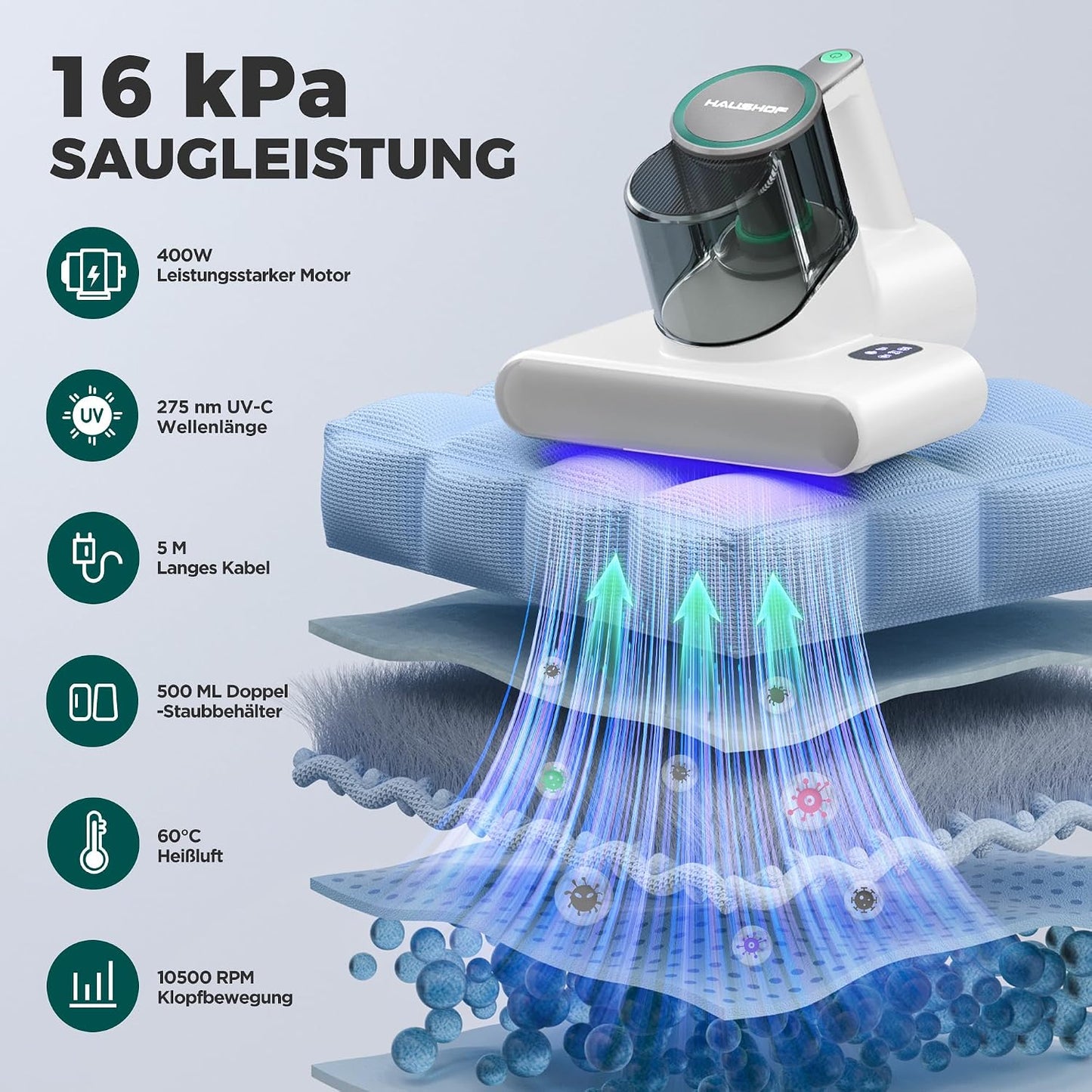 HH24146 Milbensauger mit UV-Licht & Heissluft 60℃