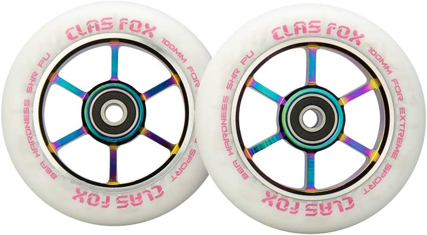 Pro Stunt Scooter Räder 110mm (2 Stück) mit ABEC-9 Lager, Weiss-Regenboge
