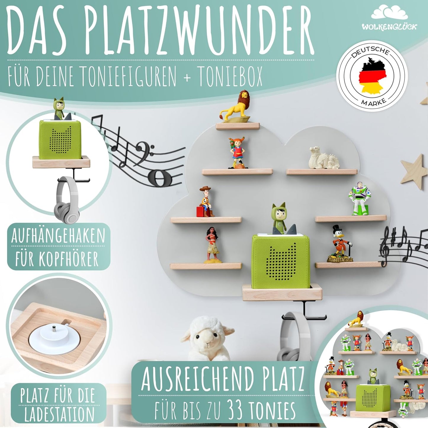 Tonie Regal Wolke für Toniebox und Figuren, 33 Tonies