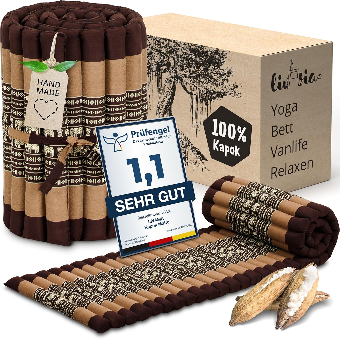 Rollmatratze für Gäste und Outdoor (200x50x4,5cm), S (200 x 50 cm) Braun/Elefanten