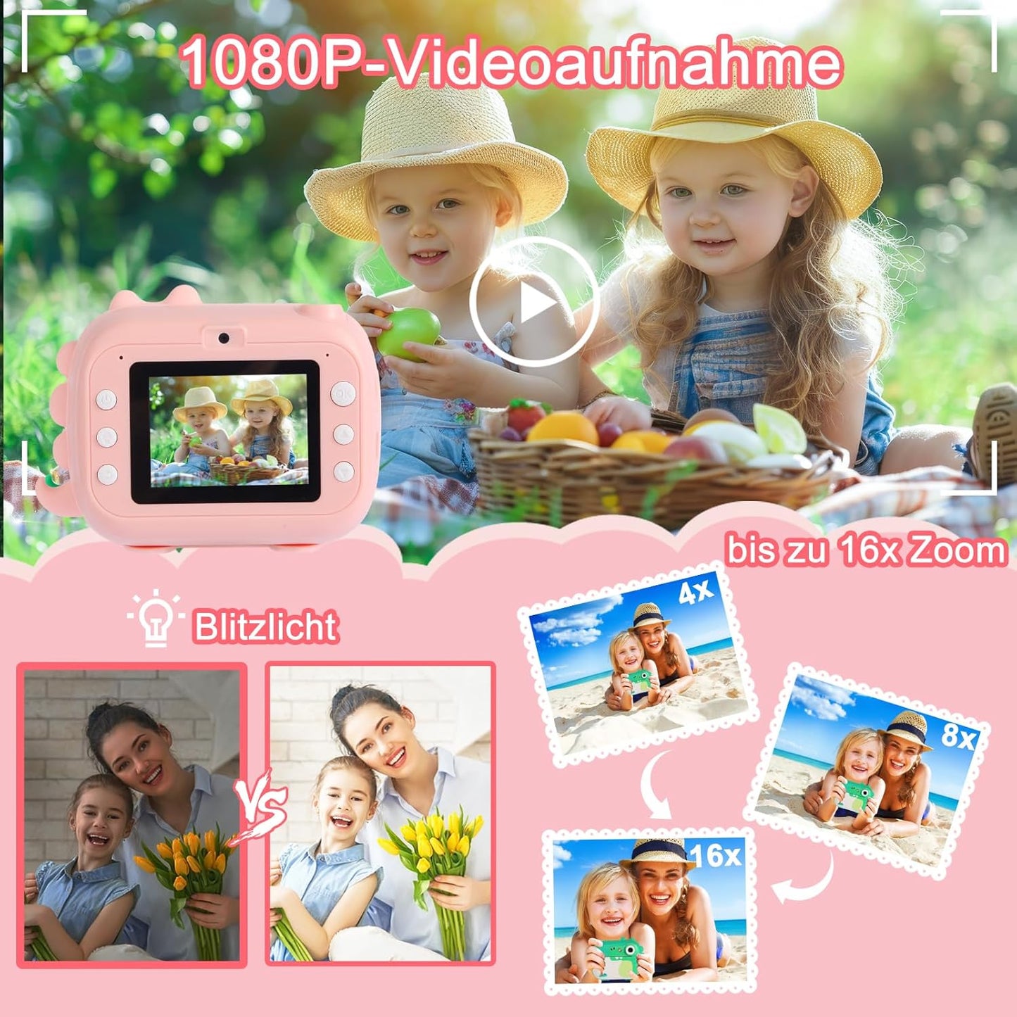 Sofortbildkamera für Kinder, Pink