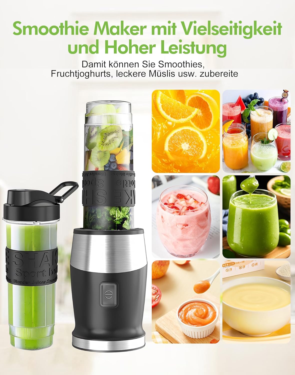 Standmixer, Smoothie-Maker mit 2 Trinkflaschen