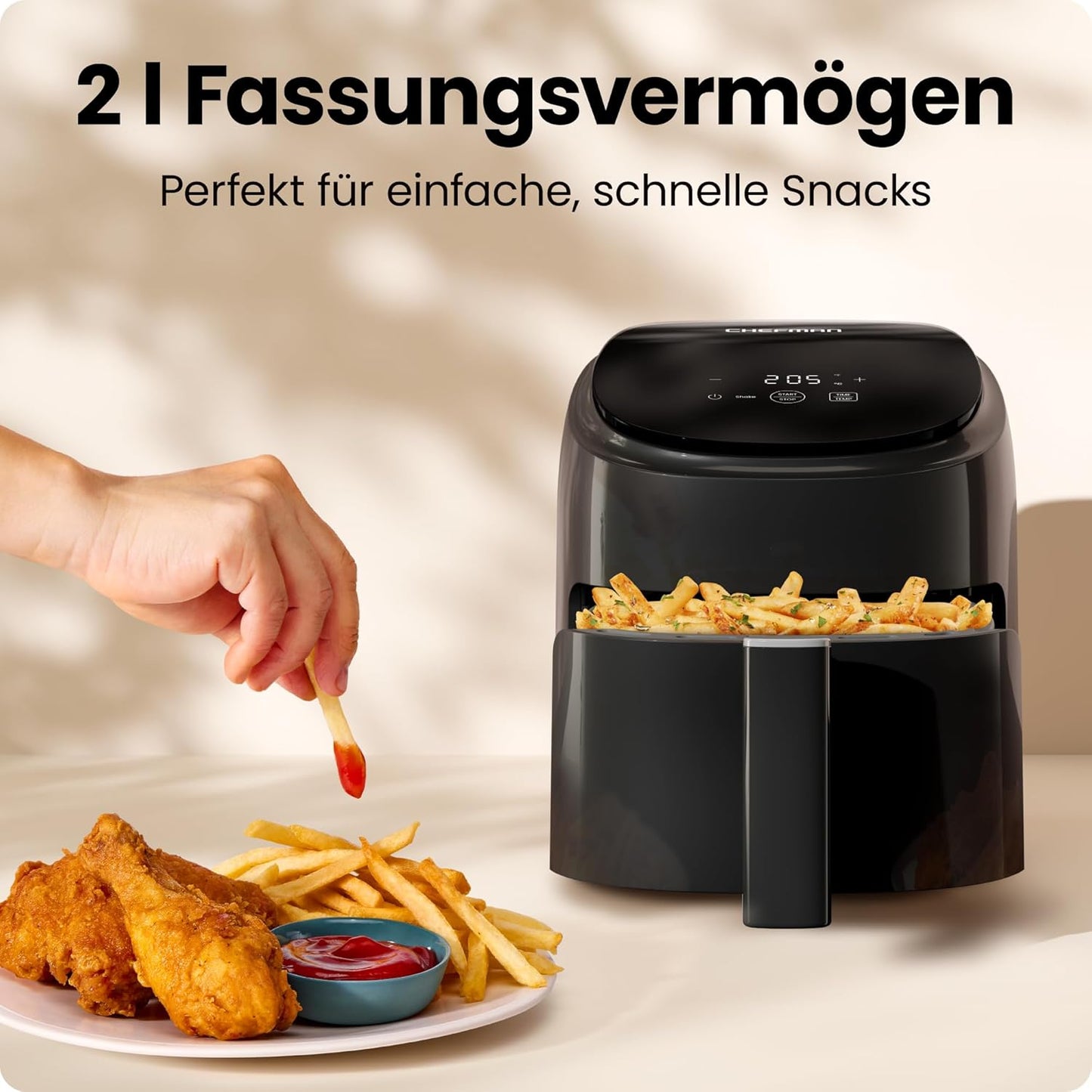 Mini-Heissluftfritteuse mit Antihaftkorb, Schwarz De