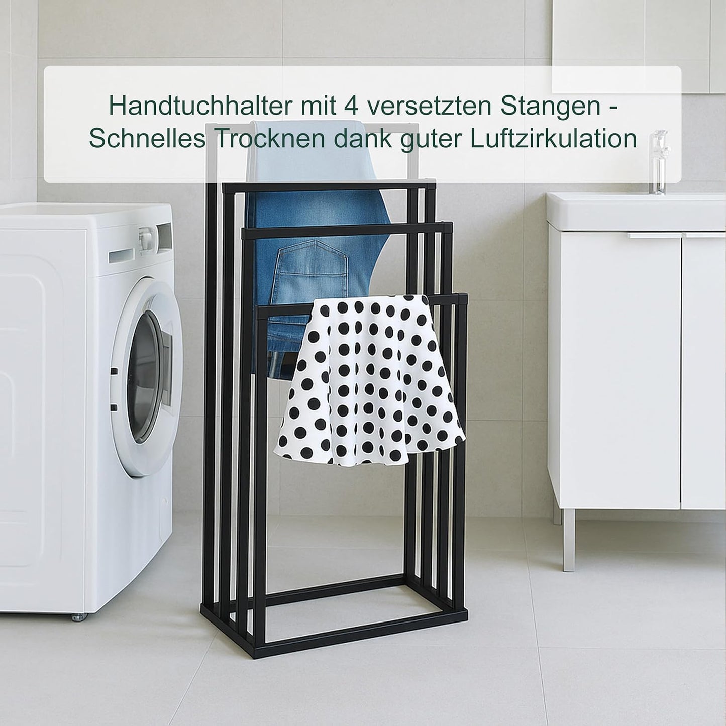 Handtuchständer mit 4 Stangen, Schwarz