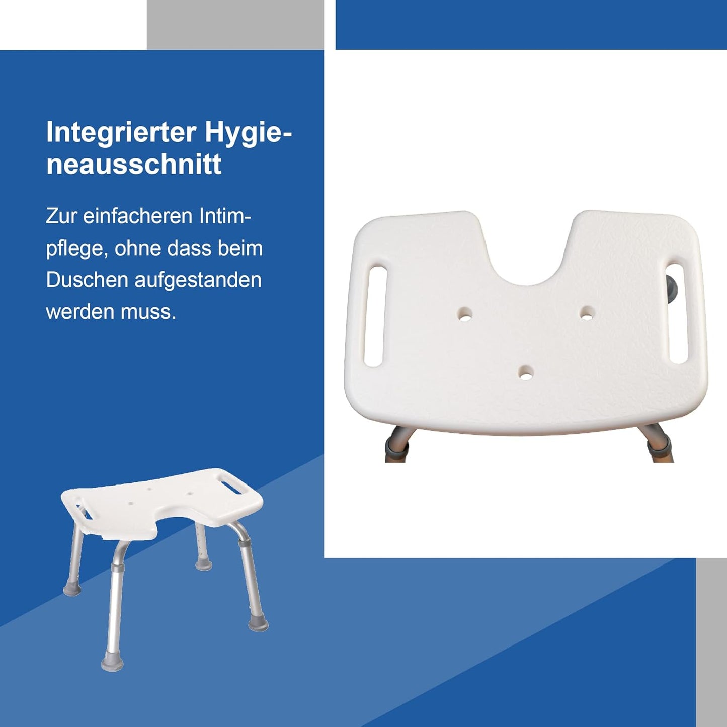Höhenverstellbarer Duschhocker mit Hygieneausschnitt, Mit Hygieneausschnitt