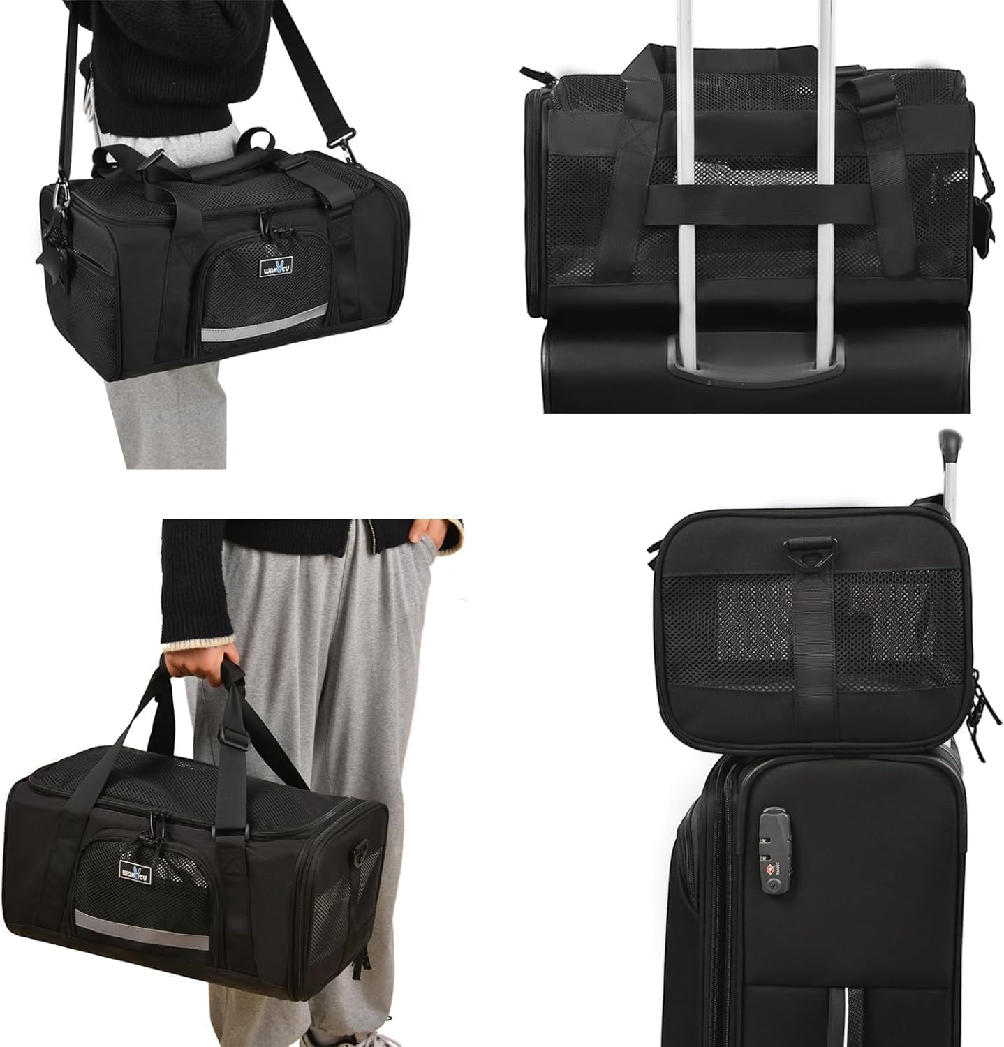 Erweiterbare Haustier-Transportbox (Flugzeugzugelassen), L 45 x B 28 x H 21 cm, 2.0 Schwarz