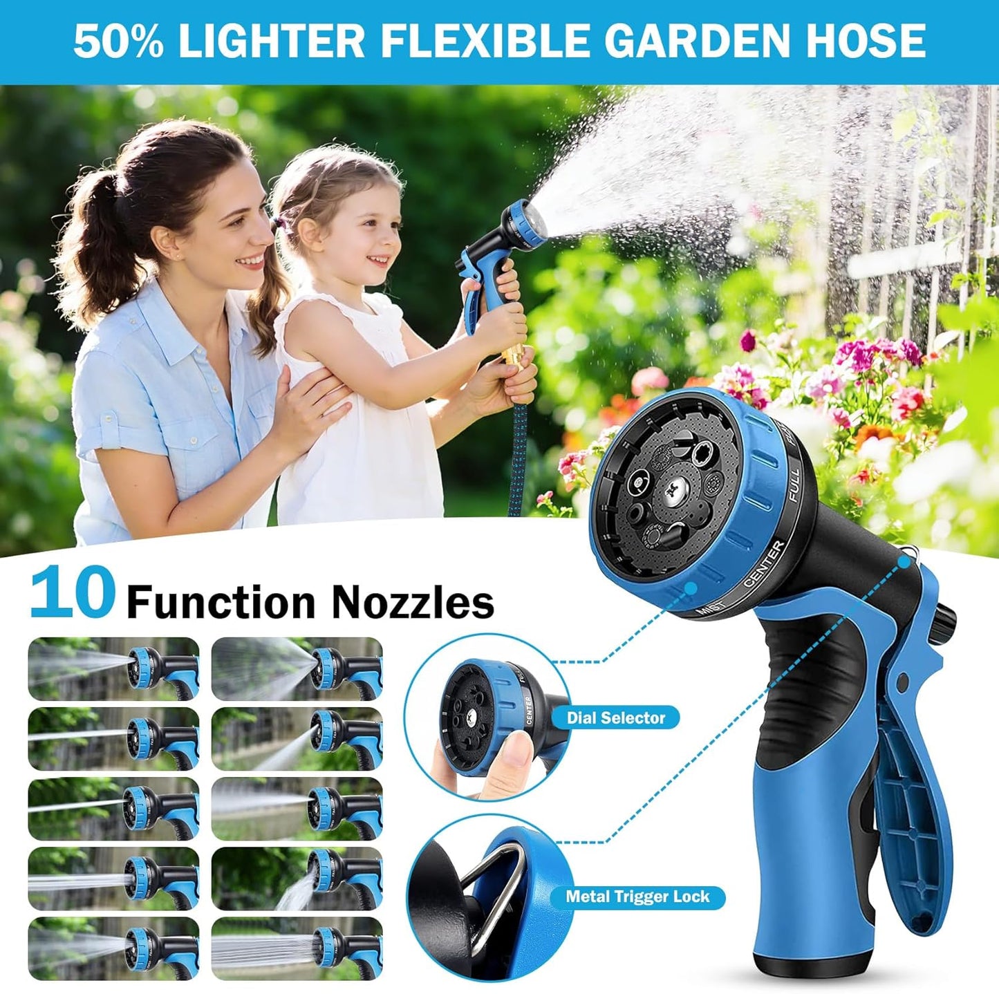Flexibler Gartenschlauch mit Brause und Zubehörset, 30M