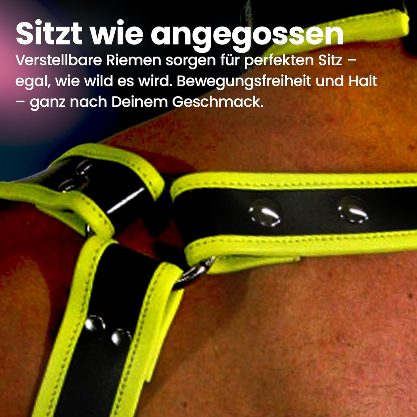 Verstellbares Leder-Harness für Herren, S Schwarz/Gelb