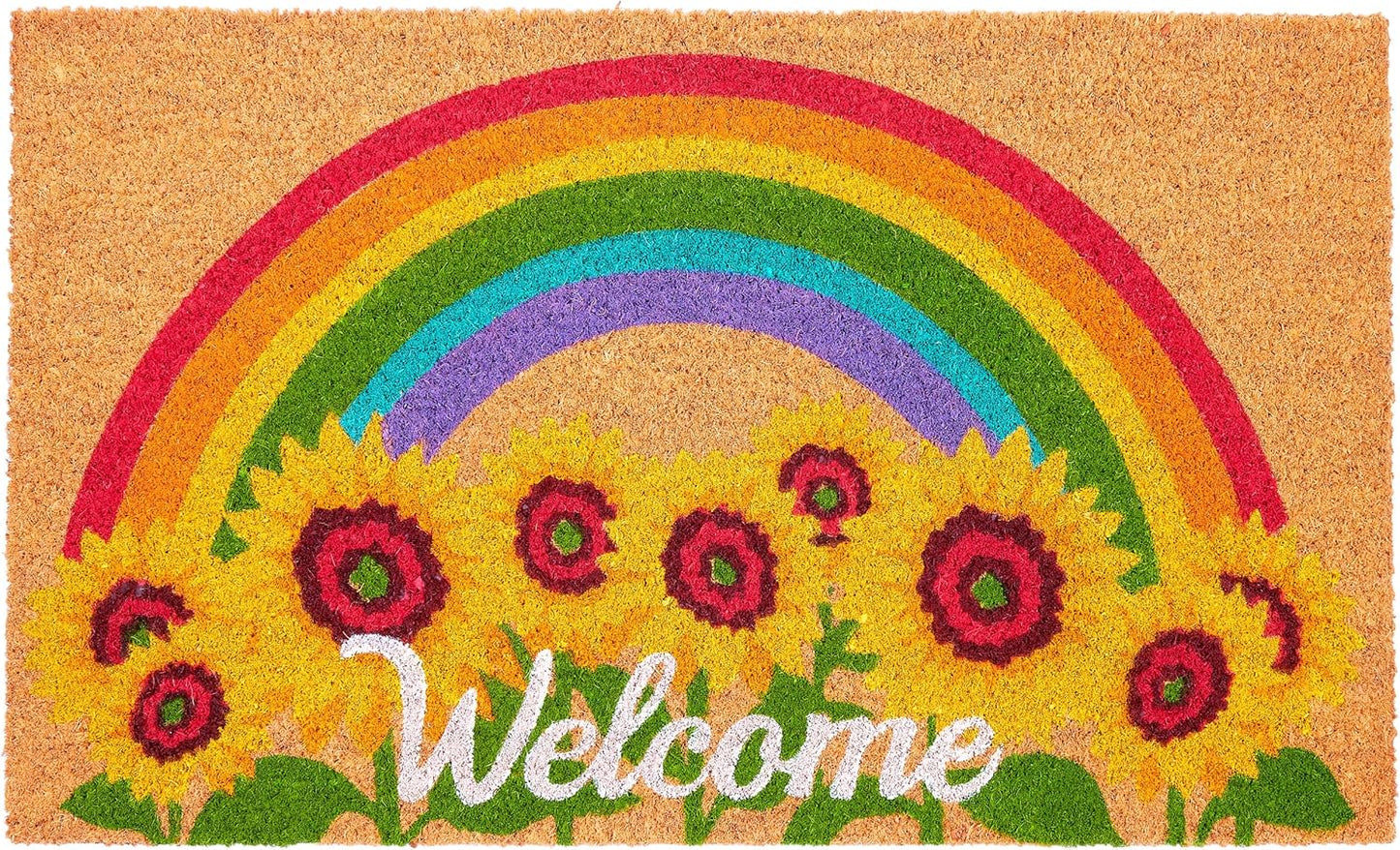 Antirutsch Fussmatte, Welcome - Sonnenblumen und Regenbogen