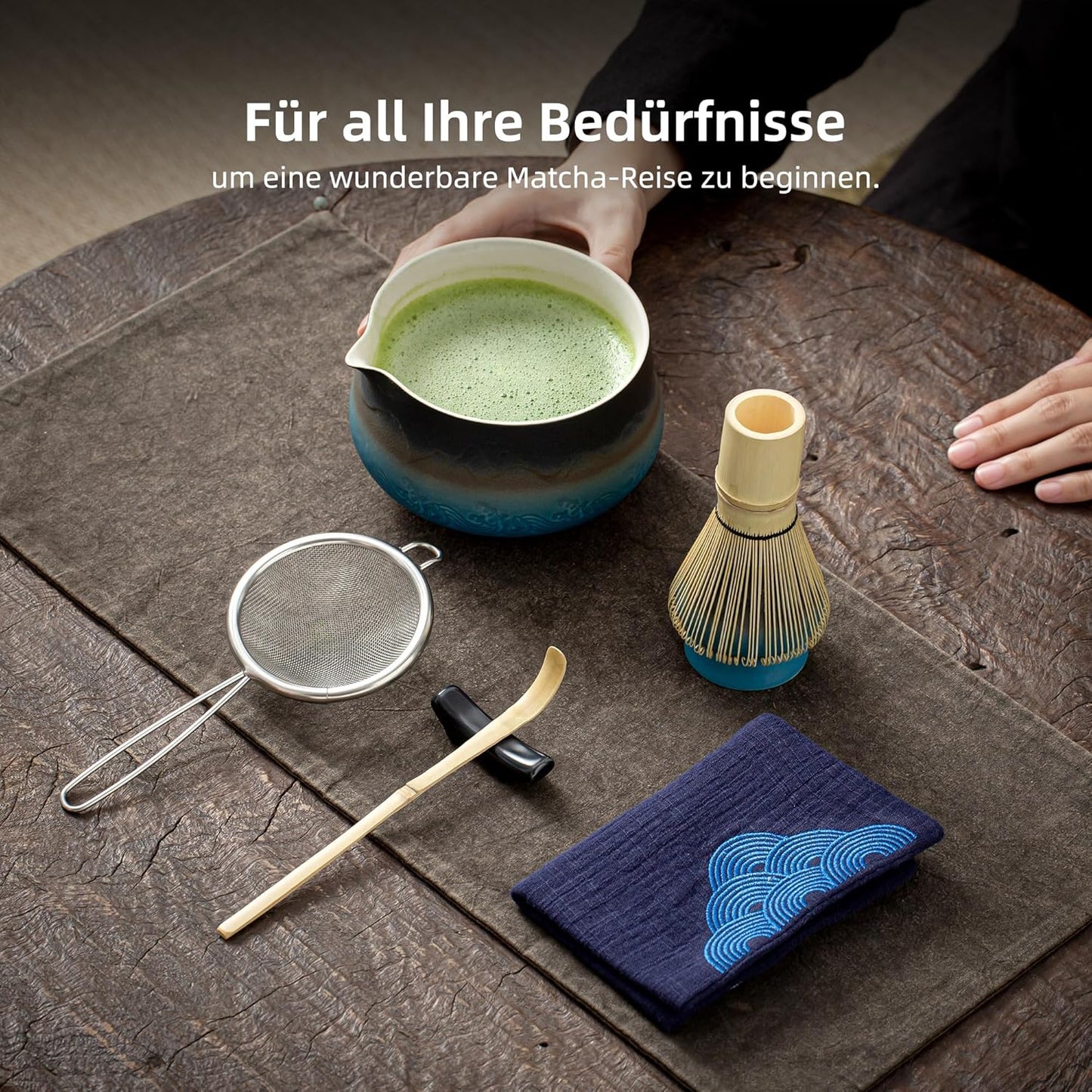 7-teiliges Matcha-Tee-Set, 7Stück/Set, Schüssel mit Ausgießer Farbverlauf Marine