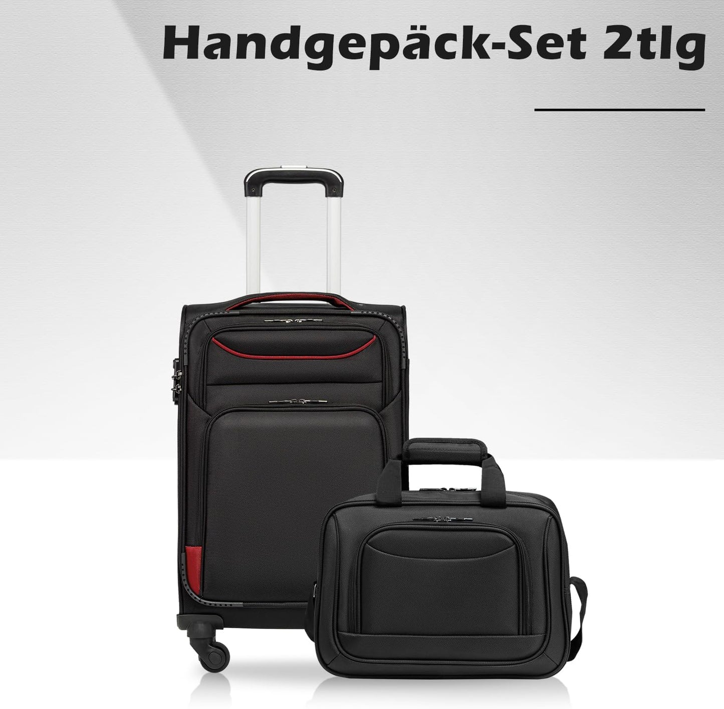 2-teiliges Handgepäck-Set mit Umhängetasche, Handgepäck-Set 2tlg Schwarz+rot