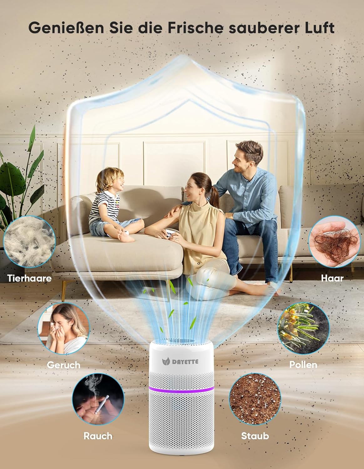 Wifi Luftreiniger mit HEPA 13 Filter, Weiß 90㎡ Wohnung