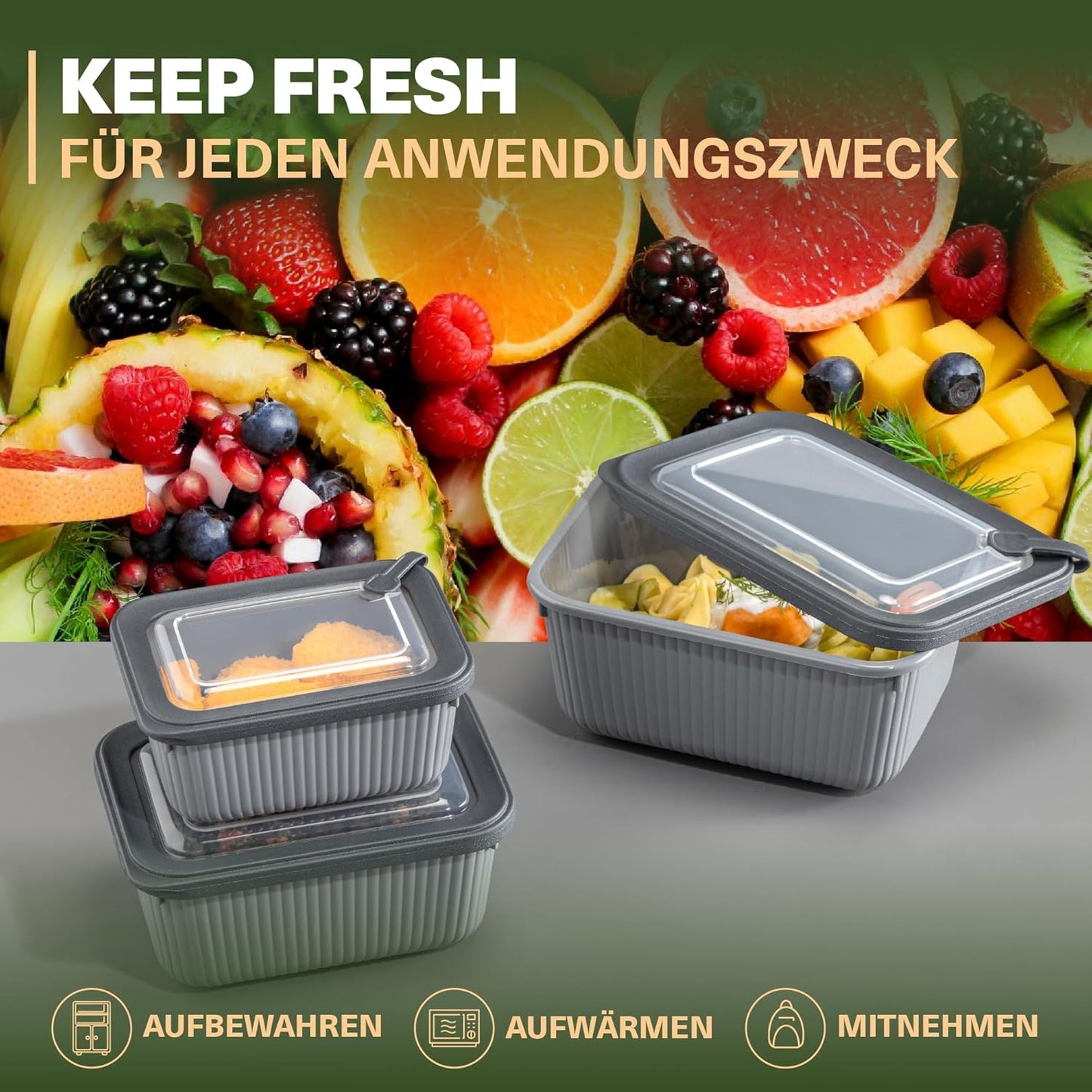 9er-Set Frischhaltedosen mit Ventildeckel, Grau 9er Set Rechteckig