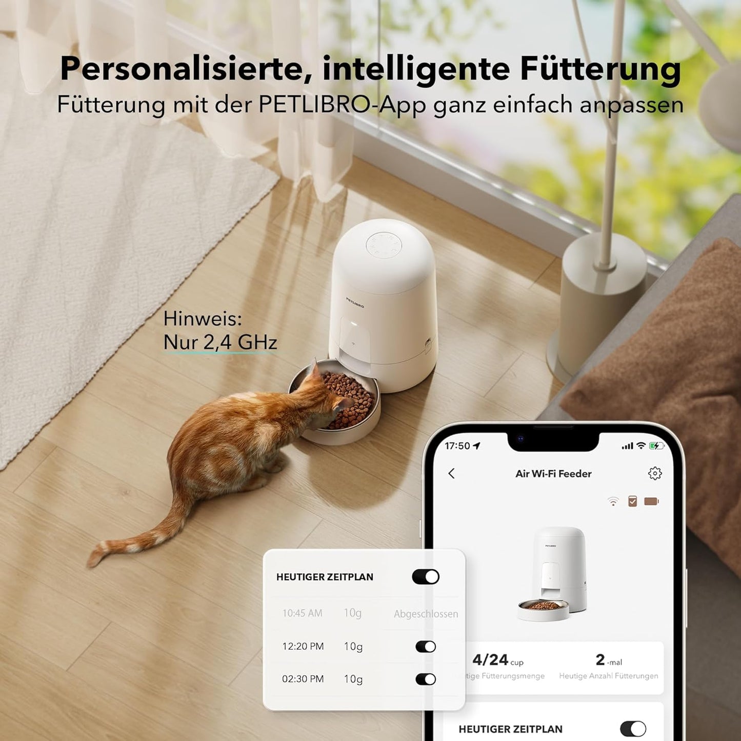 Intelligenter Futterautomat PLAF108 mit APP-Steuerung, Weiss