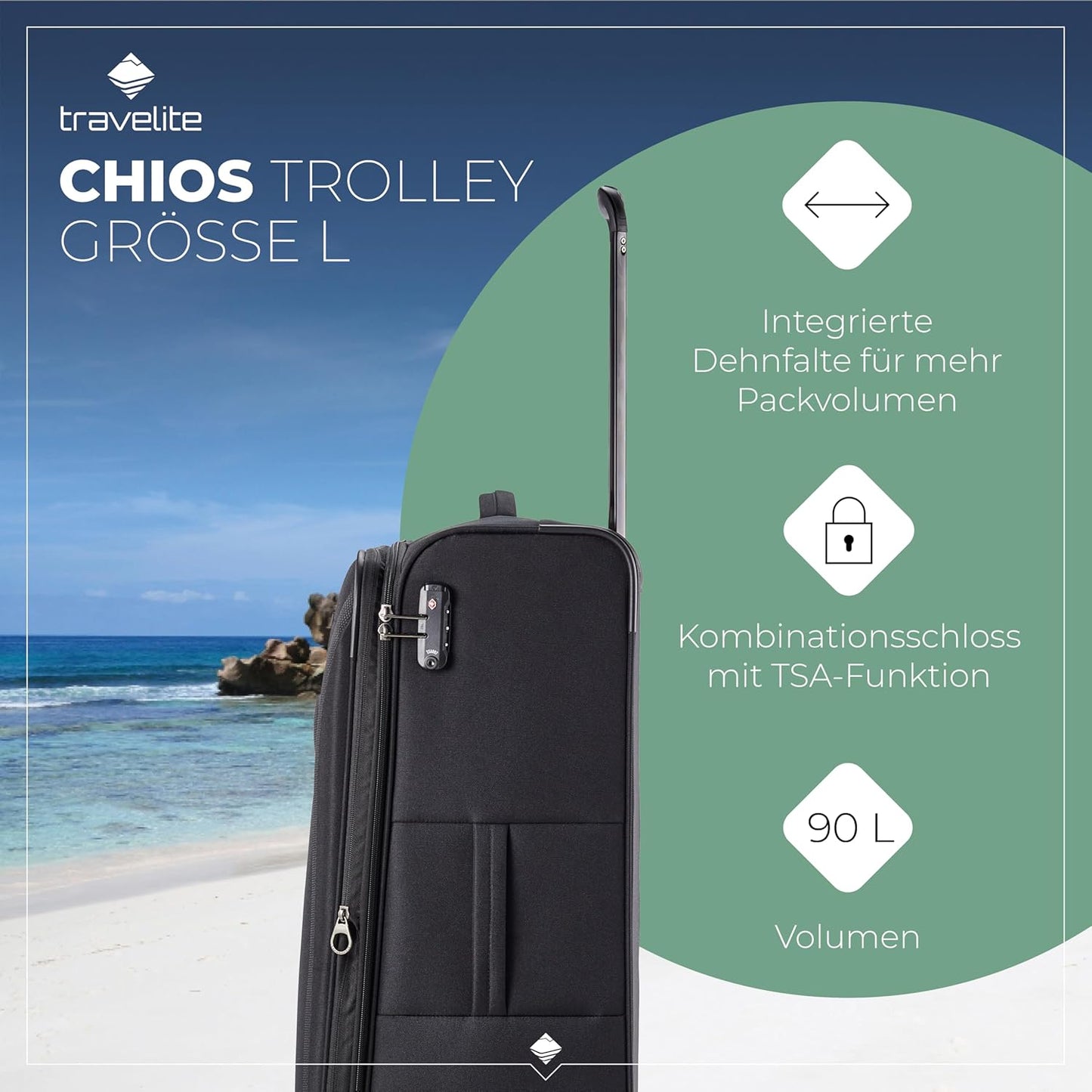 Weichschalenkoffer Chios, Schwarz / Trolley Grösse L (78 cm)