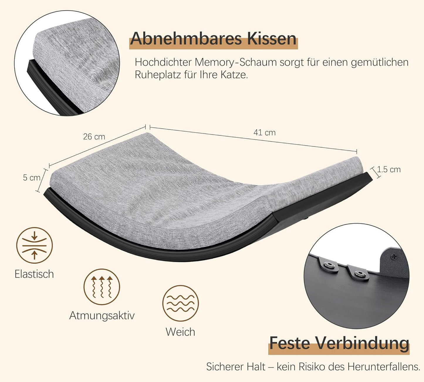 Gebogenes Katzenwandregal mit Kletter- und Schlafplatz, Gray 1PC Katze Wandregal
