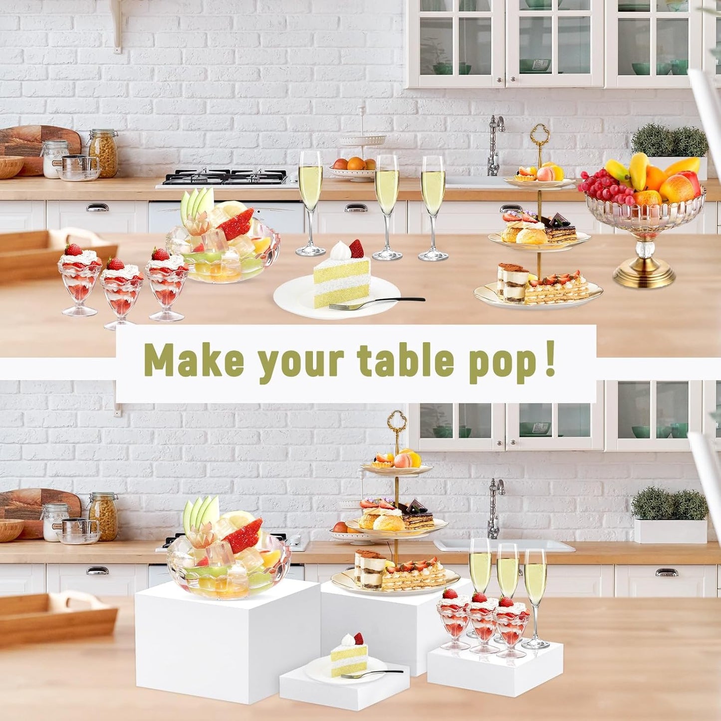 Buffet-Ständer Set, 4 Würfel, 4 Weiss 6'' 7'' 8'' 10''