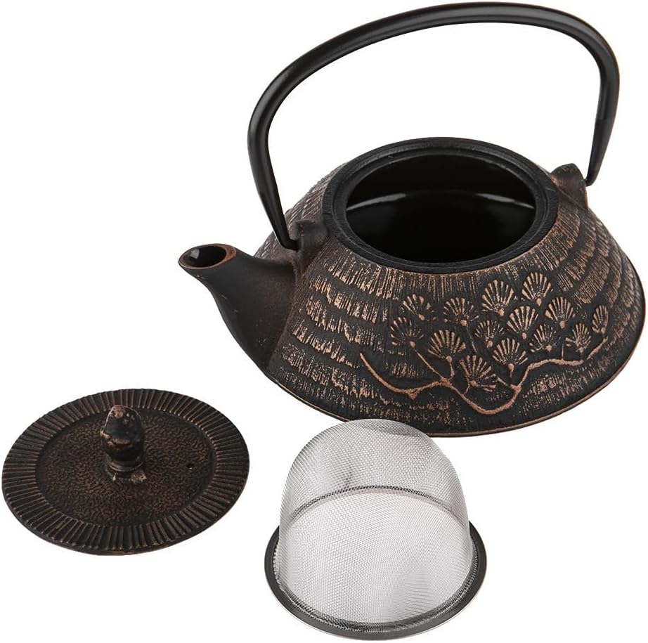 Teekanne aus Gusseisen mit 4 Tassen und Teesieb, Blau
