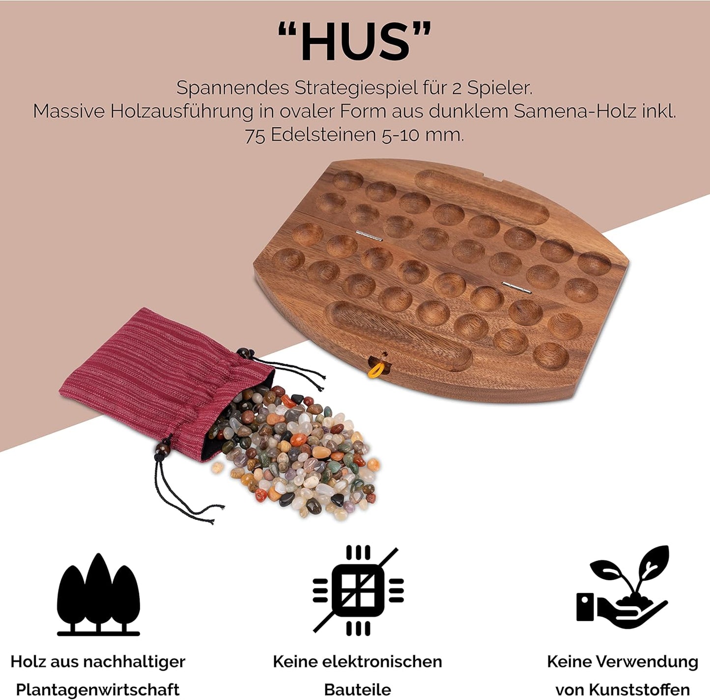 Bao/Kalaha Edelsteinspiel, Schlaufe, ohne Stoffbeutel