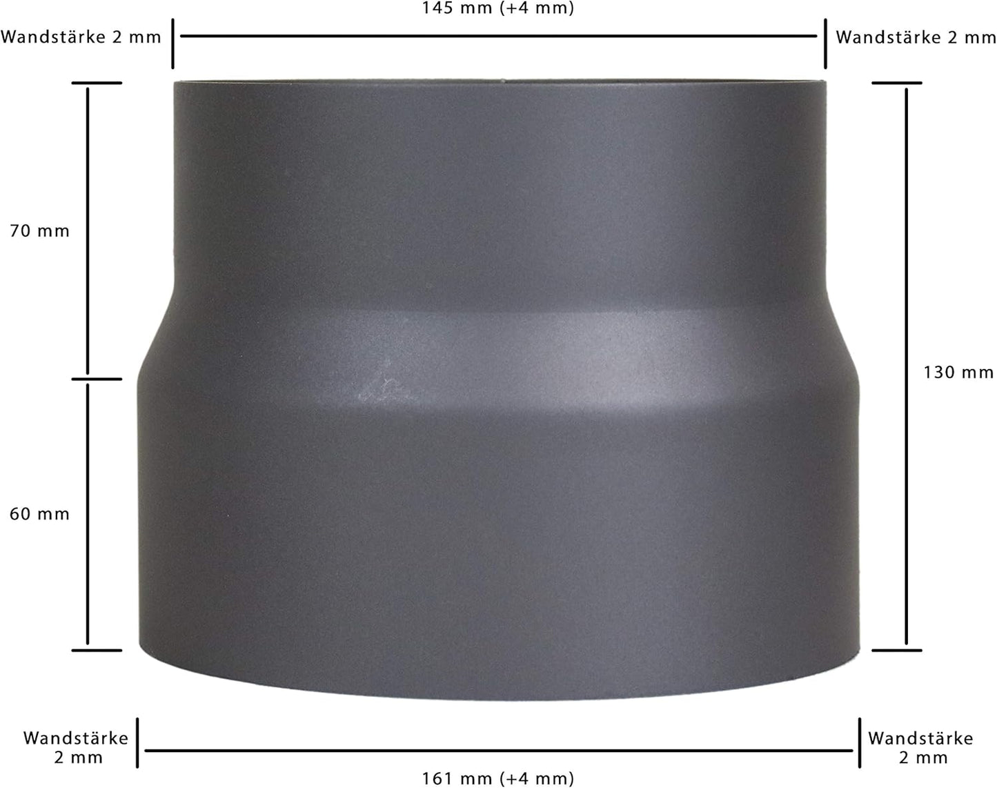 Ofenrohr Reduzierung 160 mm auf 150 mm, Reduzierung 160 mm – 150 mm Gussgrau