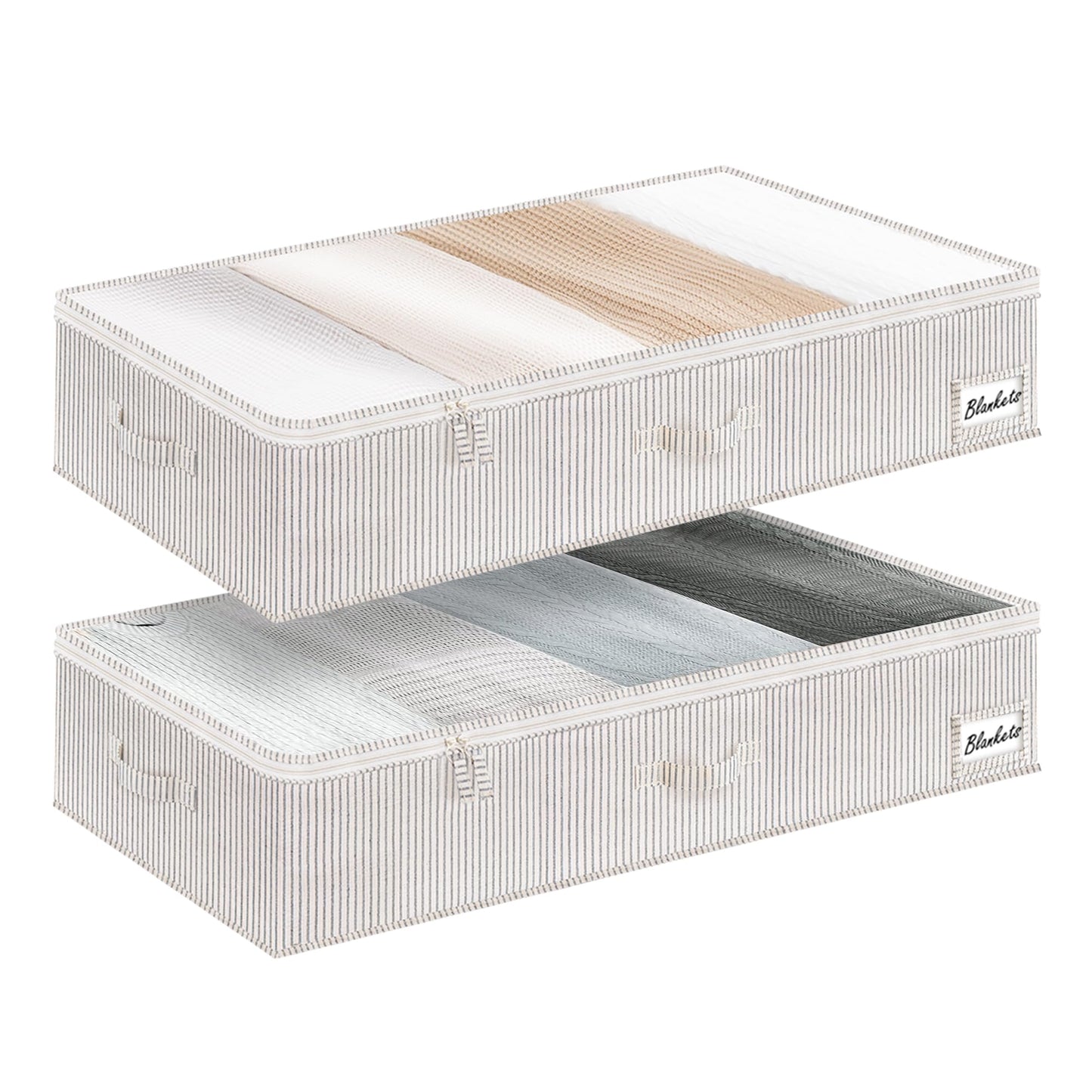 Unterbett Aufbewahrungsboxen-Set (2 Stück, faltbar), 84 x 43 x 15 cm Graue und Weisse Streifen