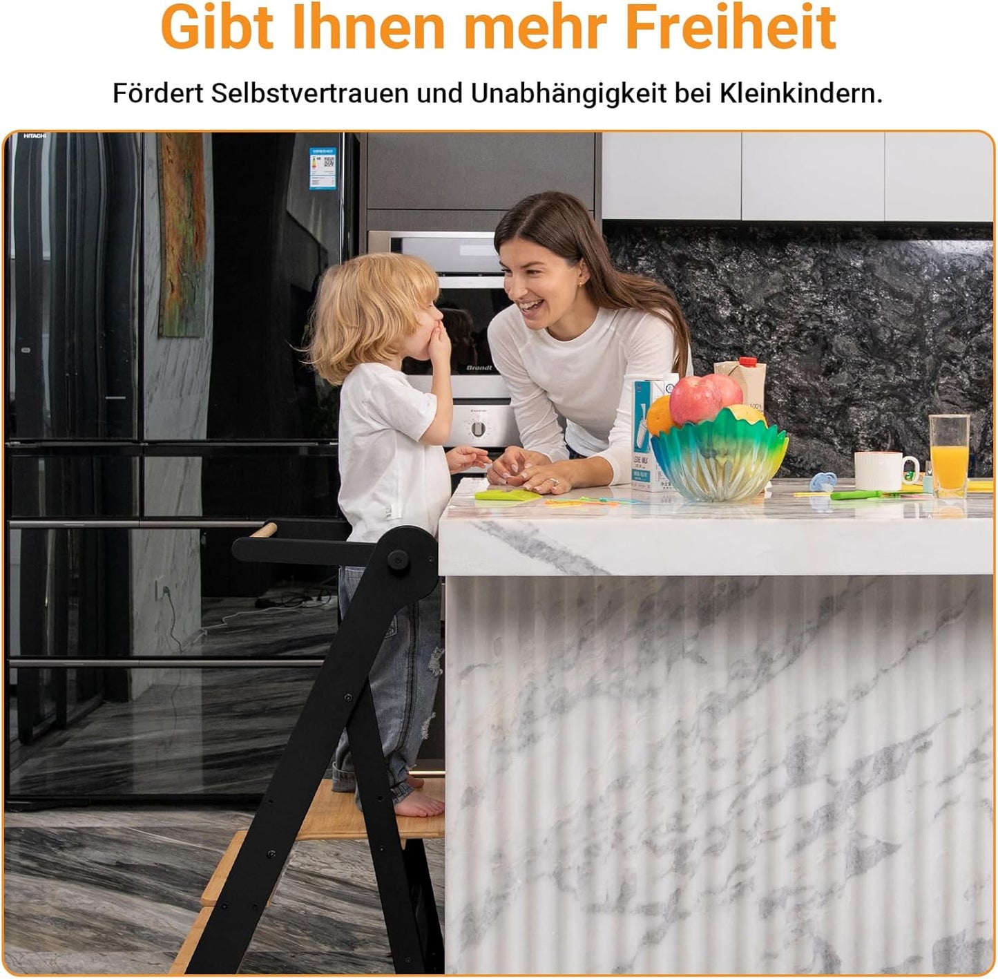 Klappbarer Lernturm, Schwarz mit Naturholz