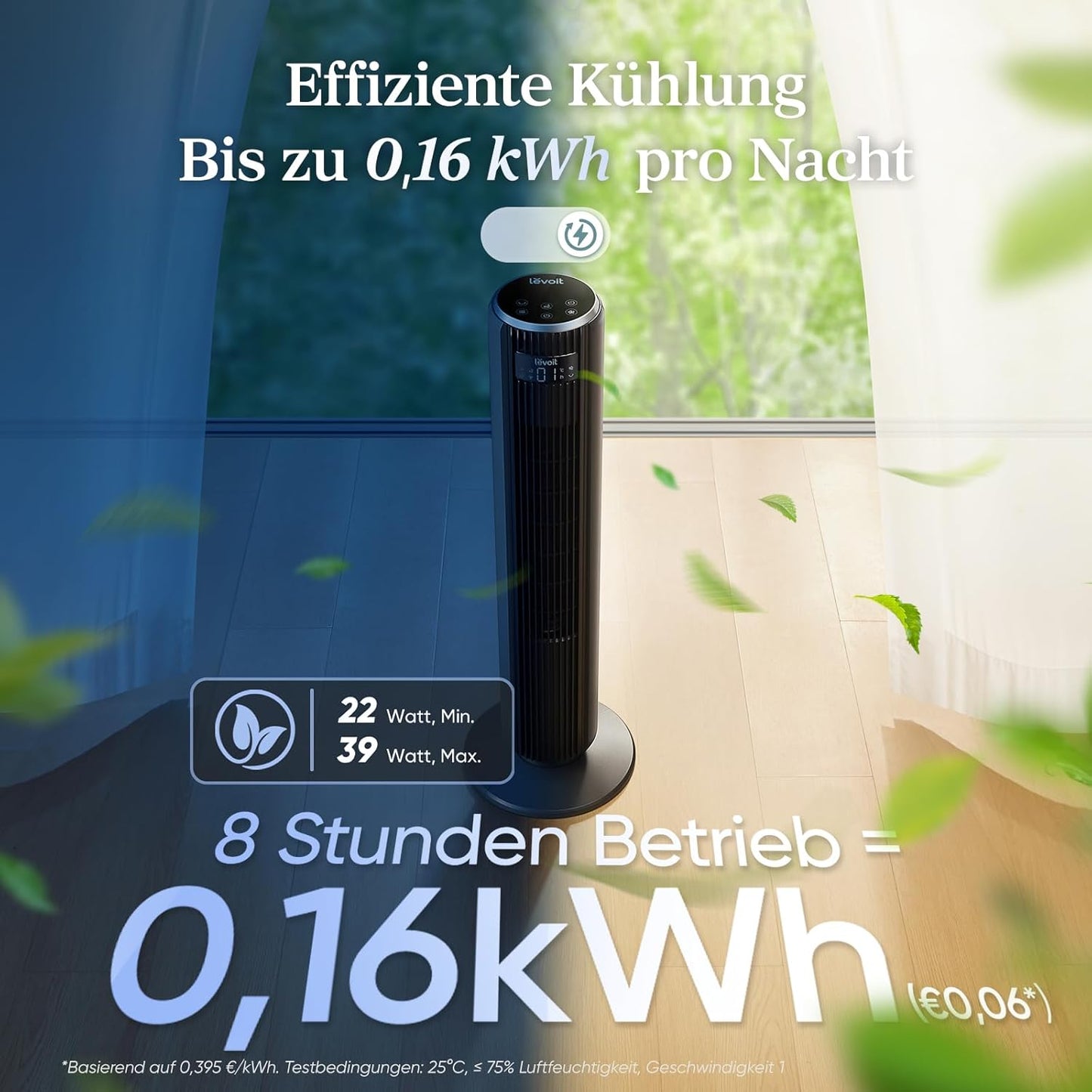 Leiser Turmventilator mit Fernbedienung und Timer, Intelligentes Schlafmodus Mattgrau