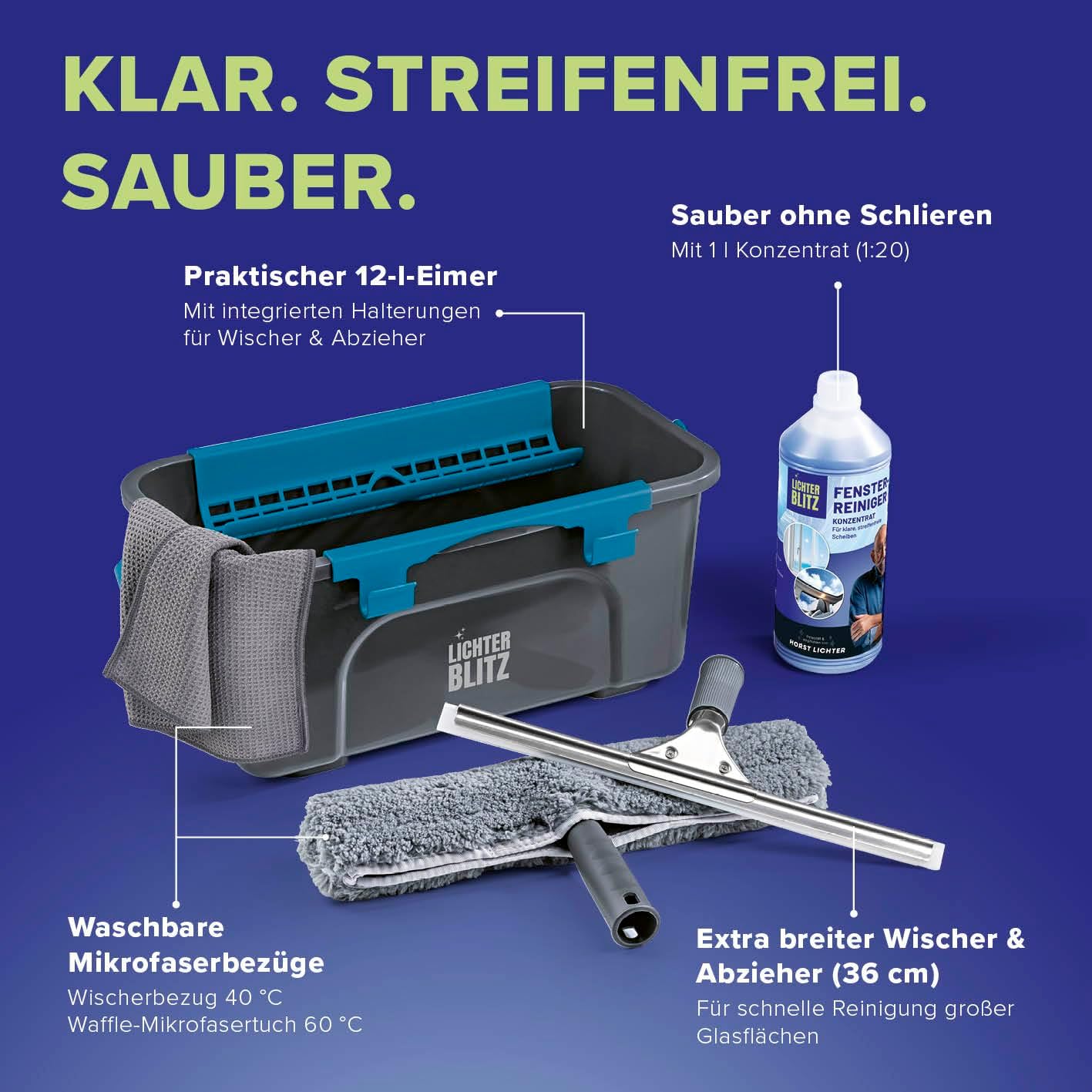7-teiliges Fensterreiniger Komplett-Set, 7 Teiliges Set