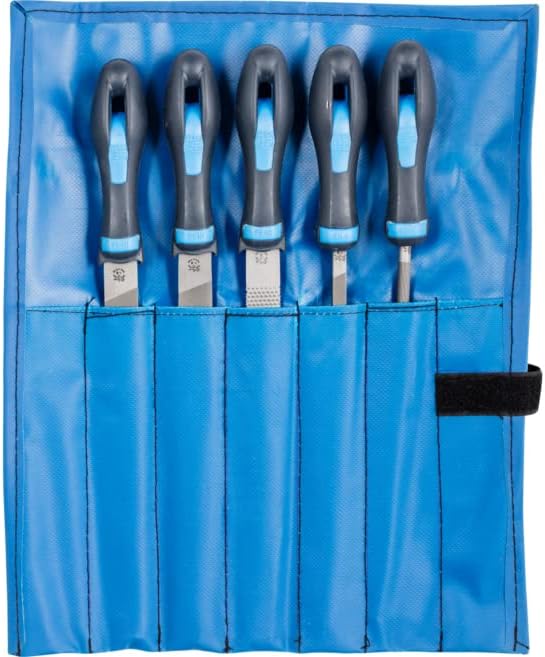 Werkstattfeilen in Rolltasche 520 WR 200, Werkstattfeilen-Set in PVC-Rolltasche, Kreuzhieb H1 / Raspelhieb H2, Länge 200mm