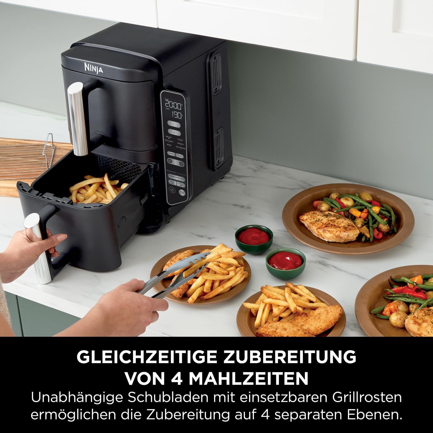 Double Stack Heissluftfritteuse, 7.6L Gestapelte Doppelschublade Grau