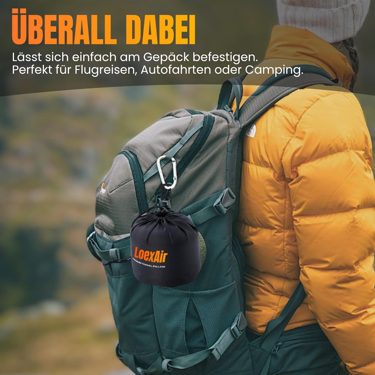 Reisekissen-Set mit Schlafmaske & Ohrstöpseln, Dunkelgrau Classic